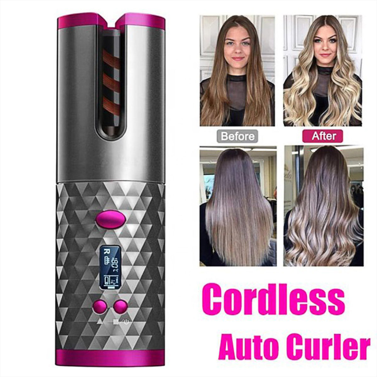 Cordless Automatic Hair Curling Iron Wand - Rechargable